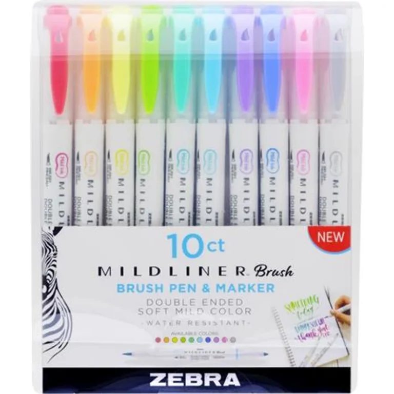 Ecsetirón készlet, 0,5 / 0,7 mm, kétvégű, ZEBRA "Mildliner Brush&Marker", 10 különböző szín