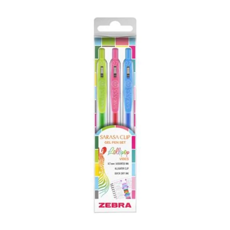 Zseléstoll készlet, 0,33 mm, nyomógombos, ZEBRA "Sarasa Clip Lollipop", 3 különböző szín