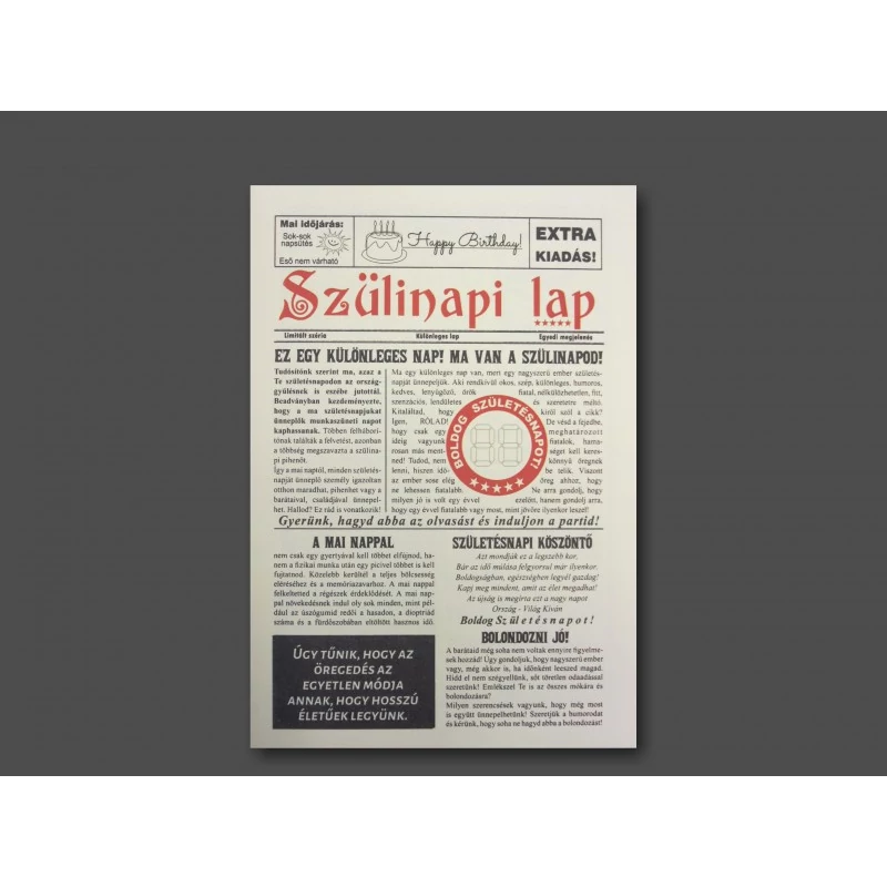 Újság - Szülinapi lap számozható színes