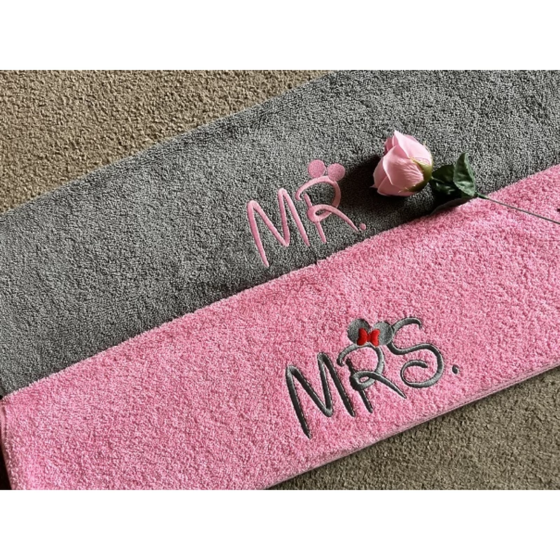 Mr. és Mrs. páros törölköző - Rózsaszín
