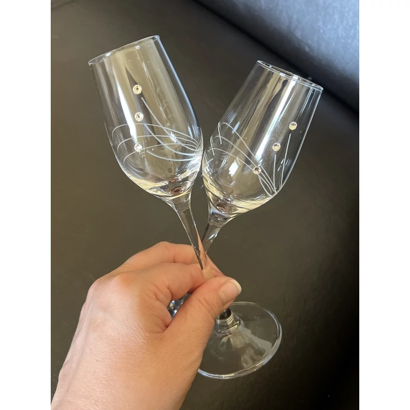 Üveg pohár swarovski dísszel pálinkás. - Ajándék ötlet esküvőre