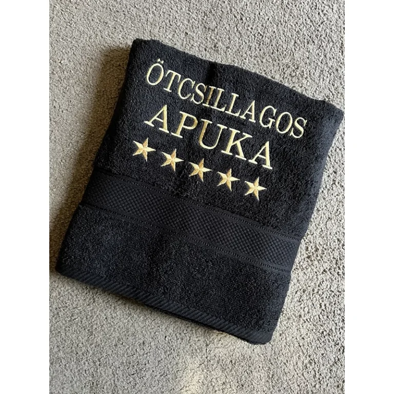 Törölköző - Ötcsillagos Apuka fekete színű  Ajándék Apának