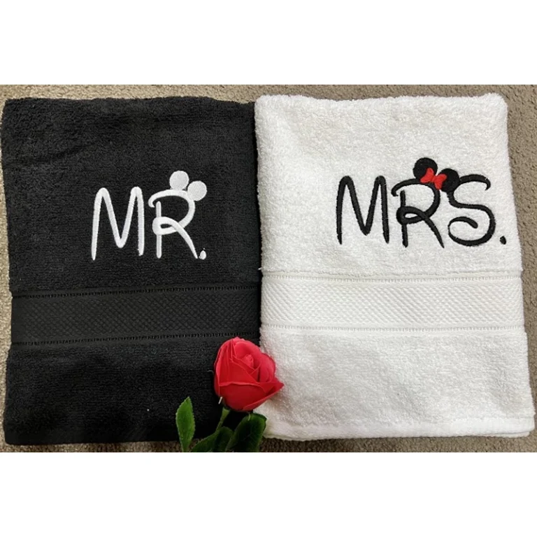 Mr. és Mrs. páros törölköző - Fekete