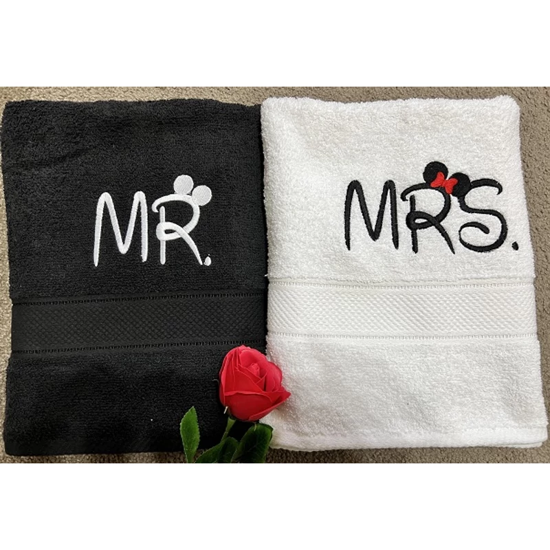 Mr. és Mrs. páros törölköző - Fekete