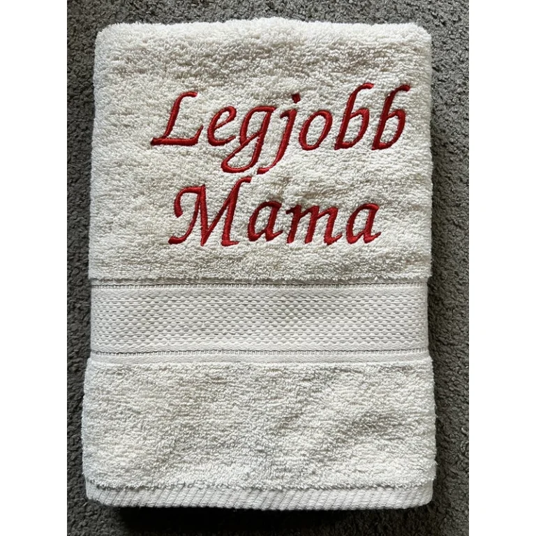 Hímzett törölköző - Legjobb mama vajszínű