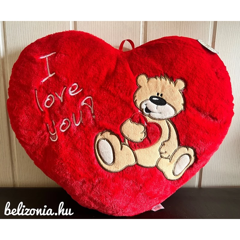 Plüss szív párna  - Macis Ilove you felira