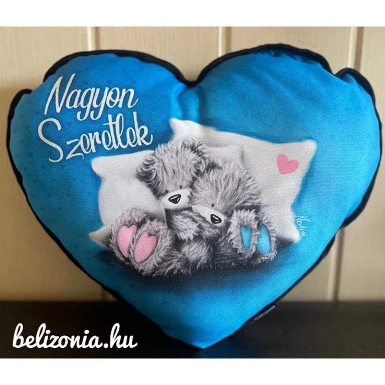 Nagy szív párna - Nagyon Szeretlek Macis kék