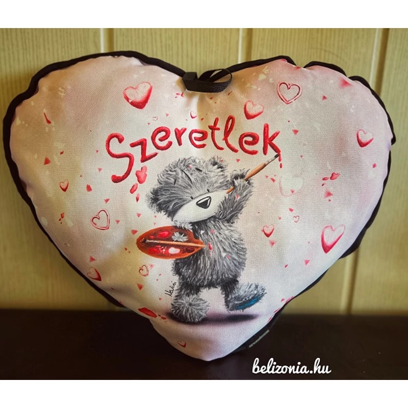 Nagy szív párna - Szeretlek festő maci
