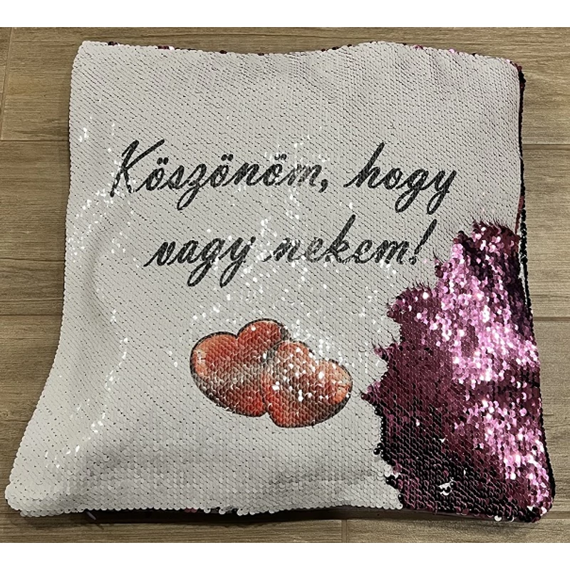 Flitteres párna lila - Köszönöm, hogy vagy nekem.