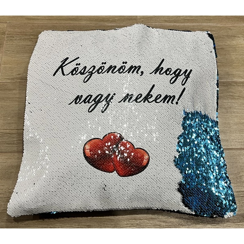 Flitteres párna kék - Köszönöm, hogy vagy nekem.