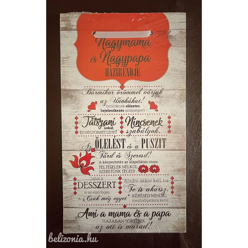 Dísztábla kicsi -Nagymama és Nagypapa házirendje