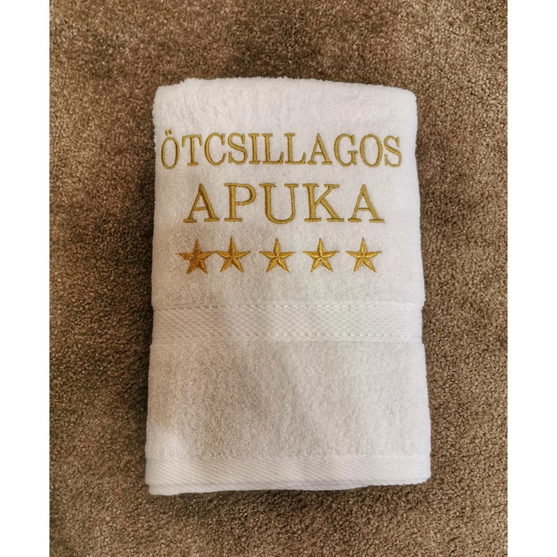 Hímzett törölköző - Ötcsillagos Apuka fehér arany betű