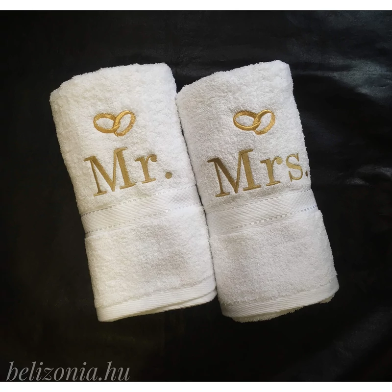 Mr. és Mrs. páros törölköző - Fehér gyűrűs