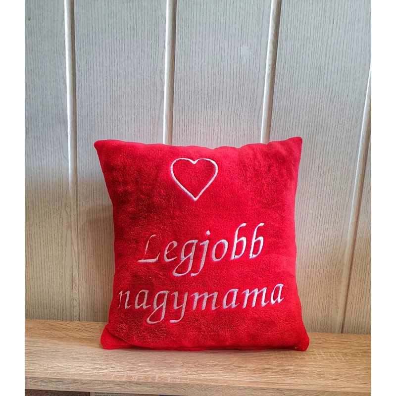 Hímzett párna - Legjobb nagymama piros, fehér hímzés, üres szív