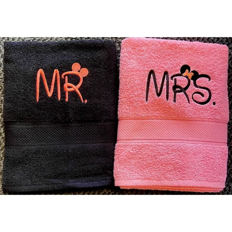 Mr. és Mrs. páros törölköző - Fekete