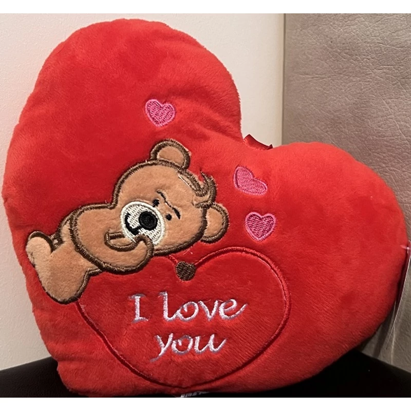 Plüss szív párna maci- I Love You felirattal