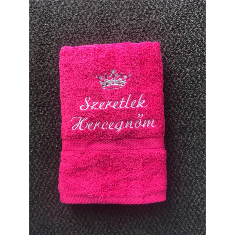 Hímzett törölköző - Szeretlek hercegnőm pink