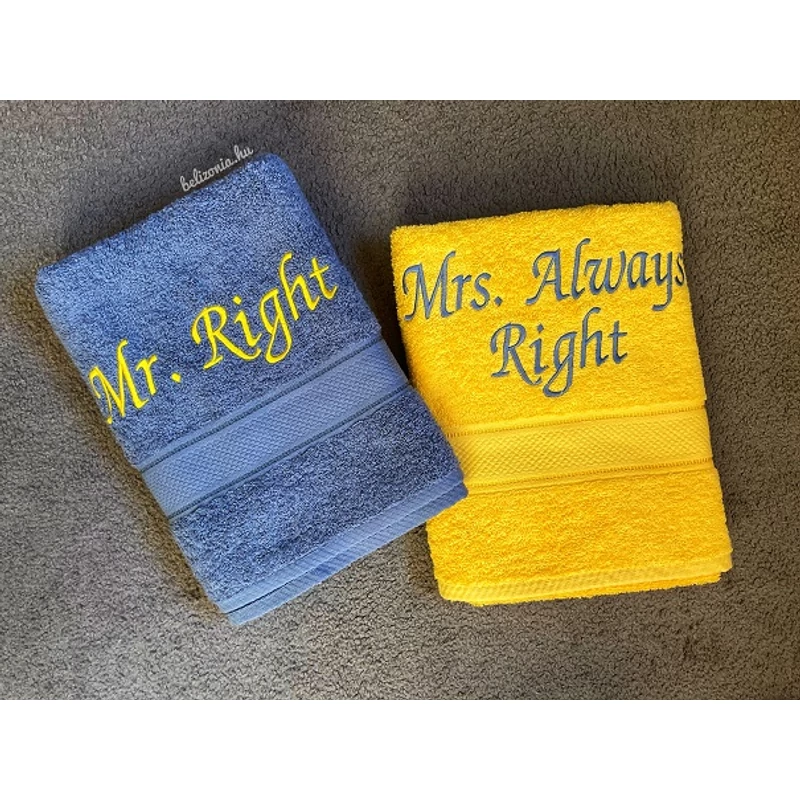 Páros törölköző Mr. Right - Mrs. Always Right Szürke
