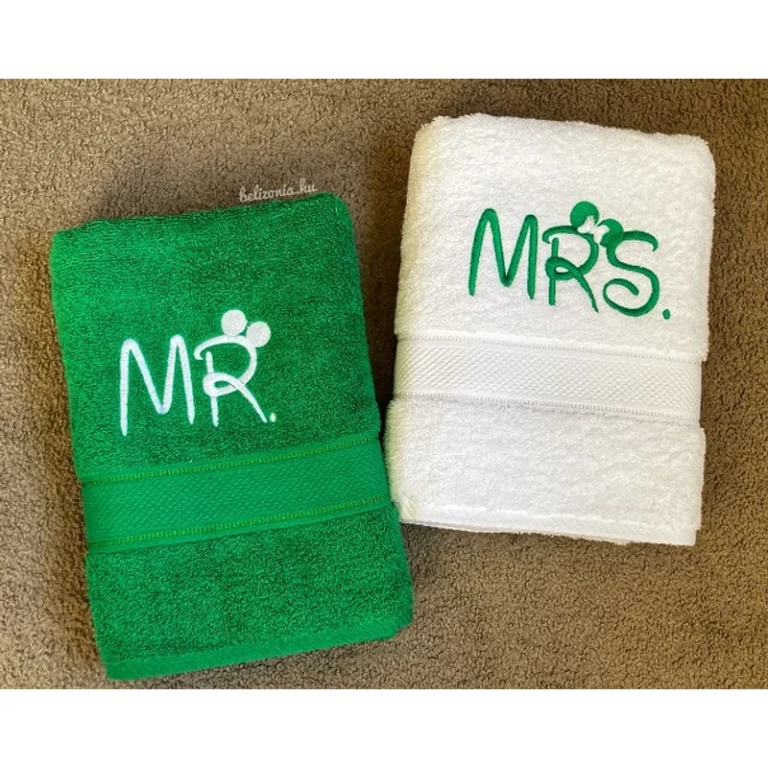 Mr. és Mrs. páros törölköző - Fűzöld