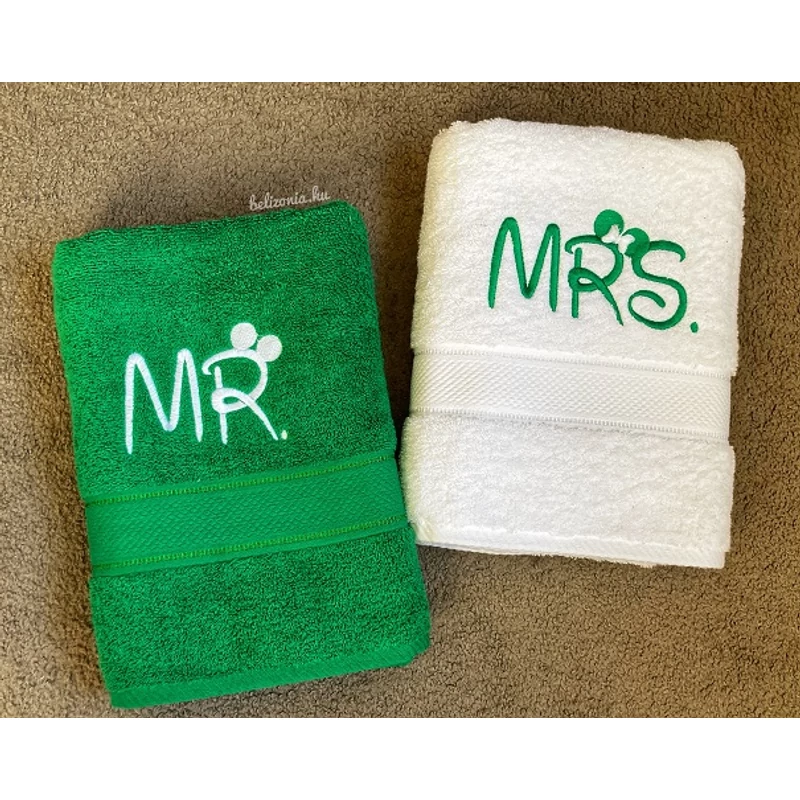 Mr. és Mrs. páros törölköző - Fűzöld