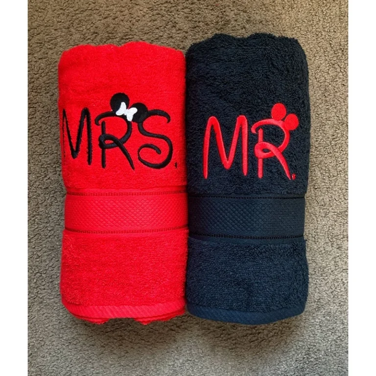 Mr. és Mrs. páros törölköző - Fekete