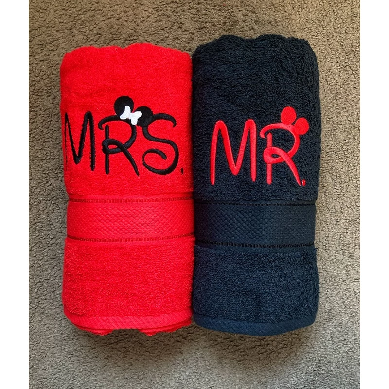 Mr. és Mrs. páros törölköző - Fekete