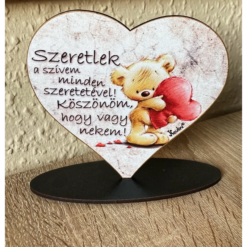 Szív alakú talpas tábla - Szeretlek a szívem