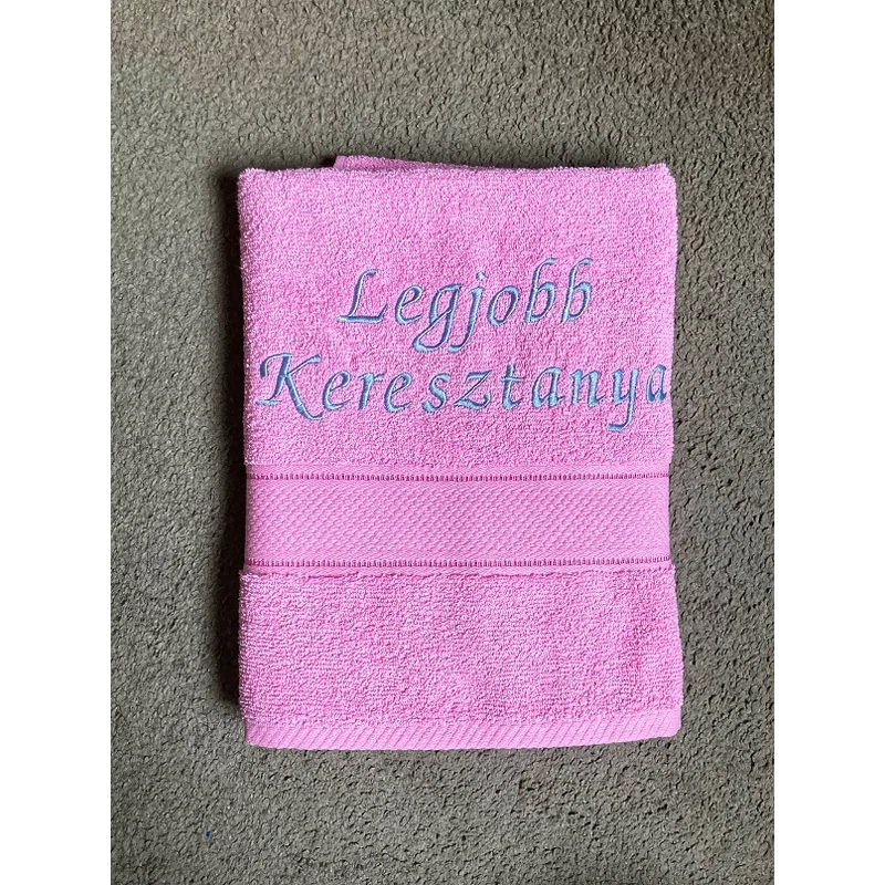 Hímzett törölköző-Legjobb Keresztanya rózsaszín