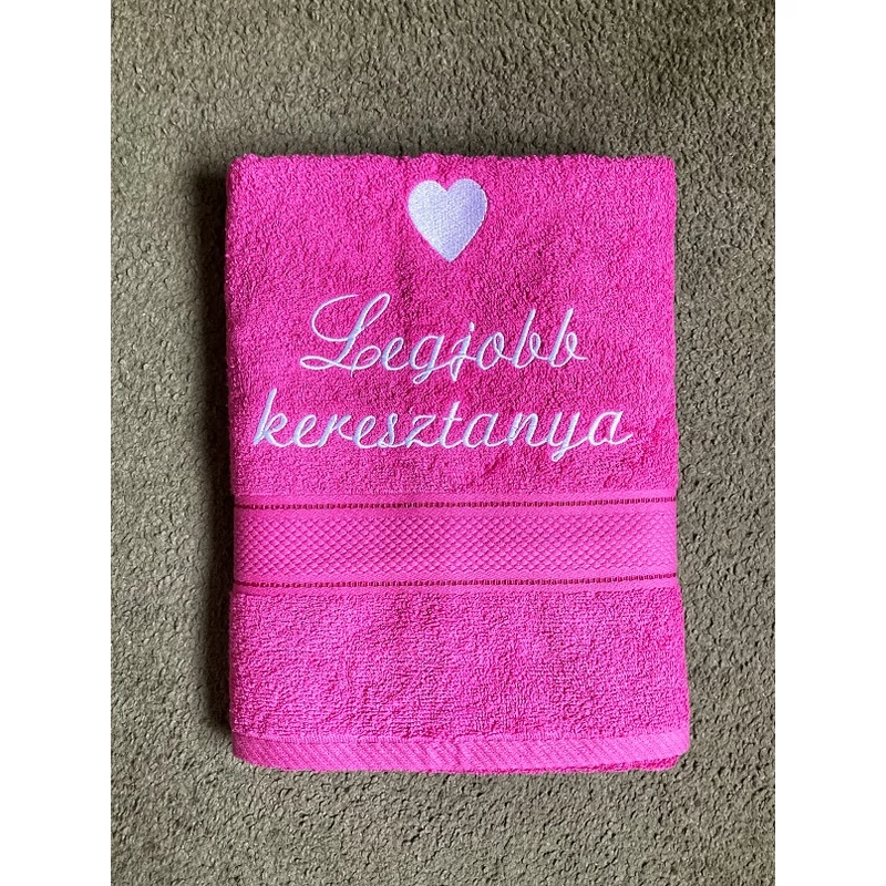 Hímzett törölköző-Legjobb Keresztanya pink színű
