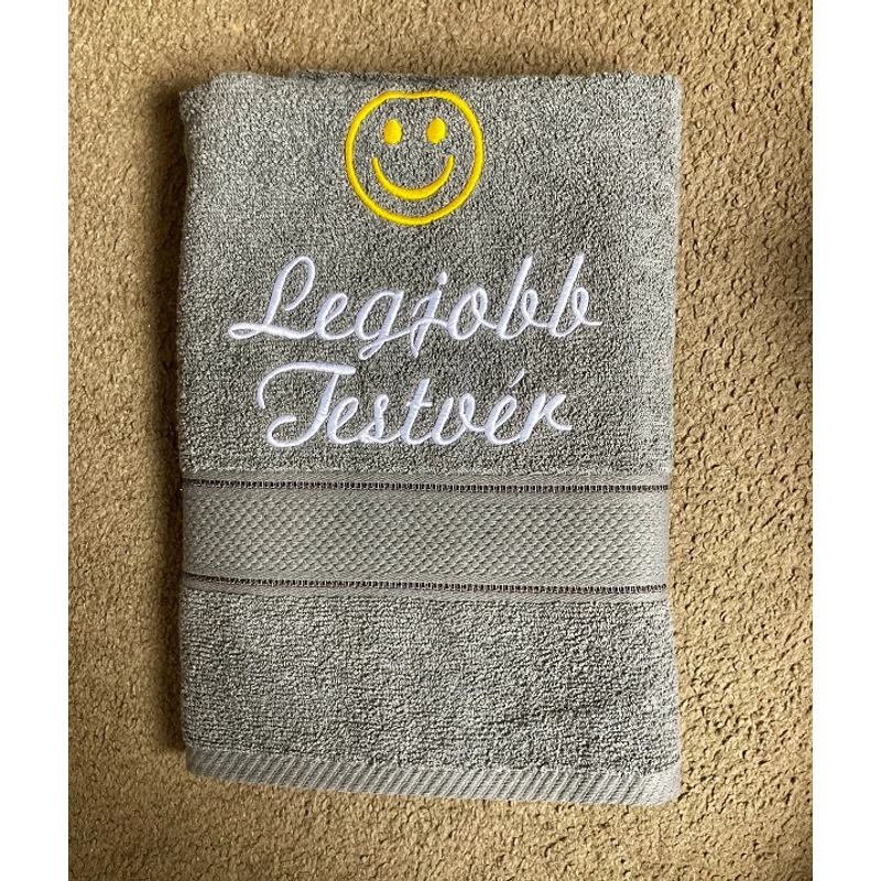 Törölköző-Legjobb testvér szürke  színű smiley mintával
