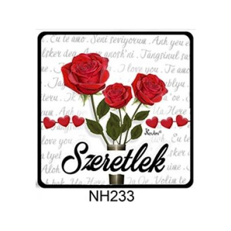 Hűtőmágnes - Szeretlek, rózsás