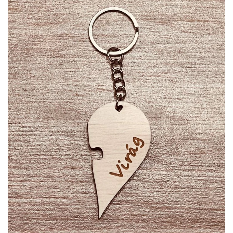 Gravírozott neves fa kulcstartó - Virág