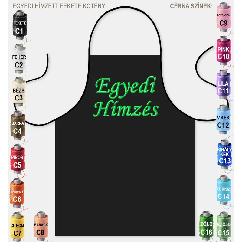 Egyedi Hímzett Fekete Kötény ⭐ Névvel Hímezett Fekete Kötény