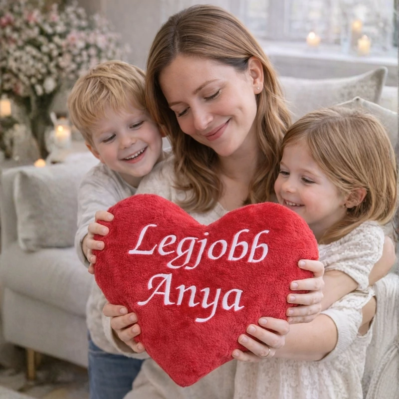 Hímzett szív párna -Legjobb Anya