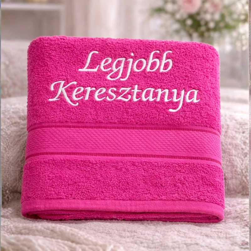 Hímzett törölköző - Legjobb Keresztanya pink