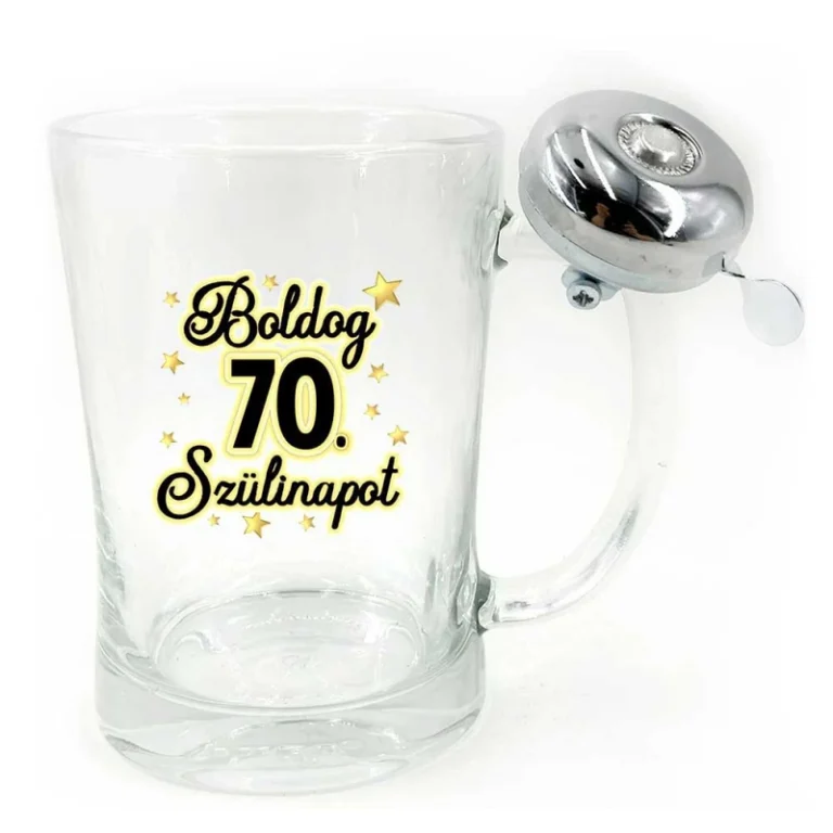 Vicces Csengős Söröskorsó - Boldog 70 Szülinapot