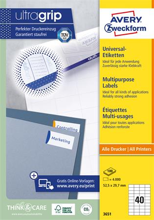 Etikett, univerzális, 52,5x29,7 mm, AVERY ZWECKFORM, 4000 etikett/csomag - Image 2