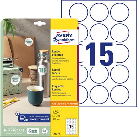 Etikett, univerzális, 51mm, kör, AVERY ZWECKFORM, 150 etikett/csomag - Image 2