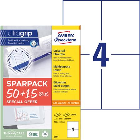 Etikett, univerzális, 105x148 mm, AVERY ZWECKFORM, "Sparpack", 260 etikett/csomag - Image 2