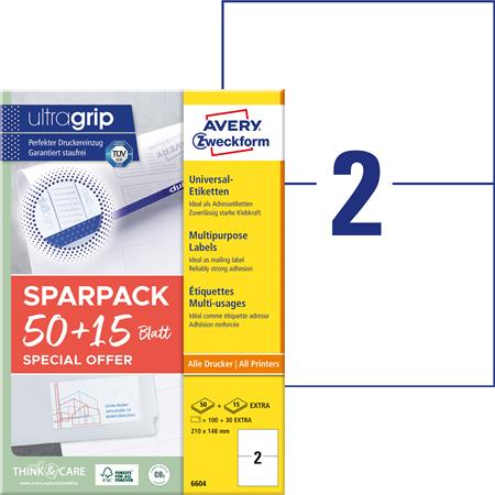 Etikett, univerzális, 210x148 mm, AVERY ZWECKFORM, "Sparpack", 130 etikett/csomag - Image 2