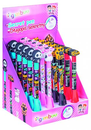 Golyóstoll display, UV- tintával, "Gimboo" "Secret Pen", 4 különböző mintával