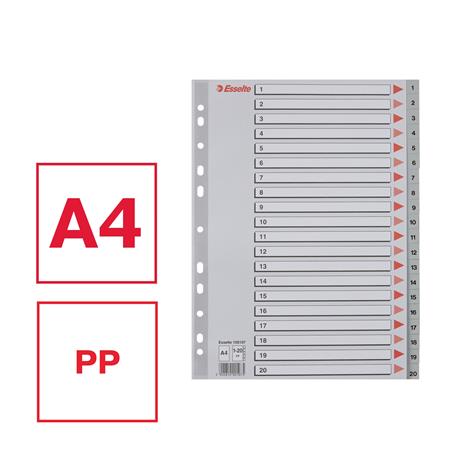 Regiszter, műanyag, A4, 1-20, ESSELTE, szürke - Image 2