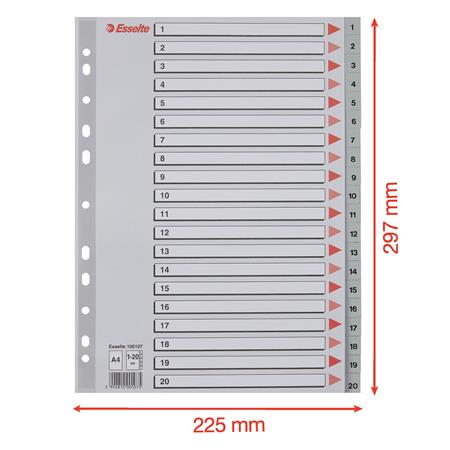 Regiszter, műanyag, A4, 1-20, ESSELTE, szürke - Image 6