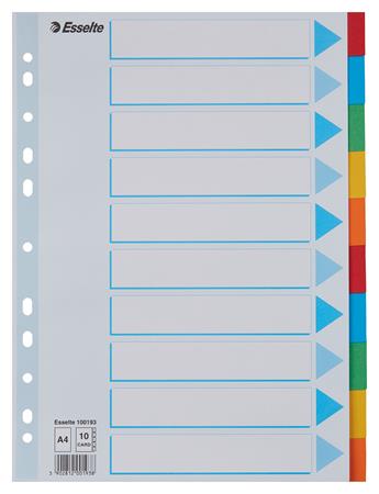 Regiszter, karton, A4, 10 részes, írható előlappal, ESSELTE "Standard", színes