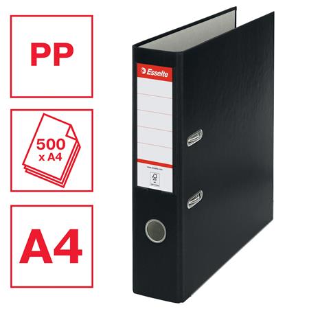 Iratrendező, 75 mm, A4, PP/karton, élvédő sínnel, ESSELTE "Economy", fekete - Image 2