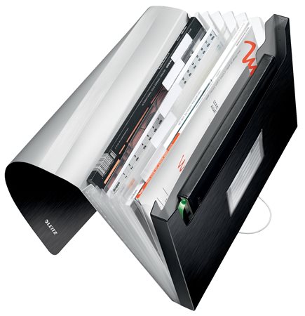 Harmonikamappa, A4, PP, 6 rekeszes, LEITZ "Style", szaténfekete - Image 2