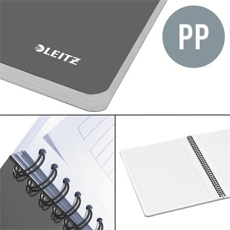 Spirálfüzet, A5, vonalas, 90 lap, PP borító, LEITZ "Office", szürke - Image 3