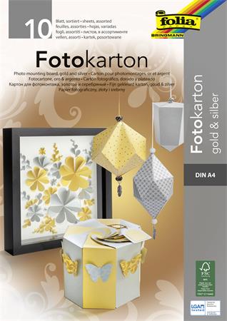 Dekorkarton tömb, A4, 300 g, 10 lap, FOLIA, arany-ezüst