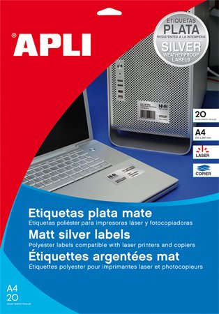 Etikett, 210x297 mm, poliészter, időjárásálló, APLI, ezüst, 20 etikett/csomag - Image 2