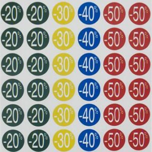 Etikett, árengedmény, 24 mm, kör, színes, APLI, 240 etikett/csomag, -20-50%